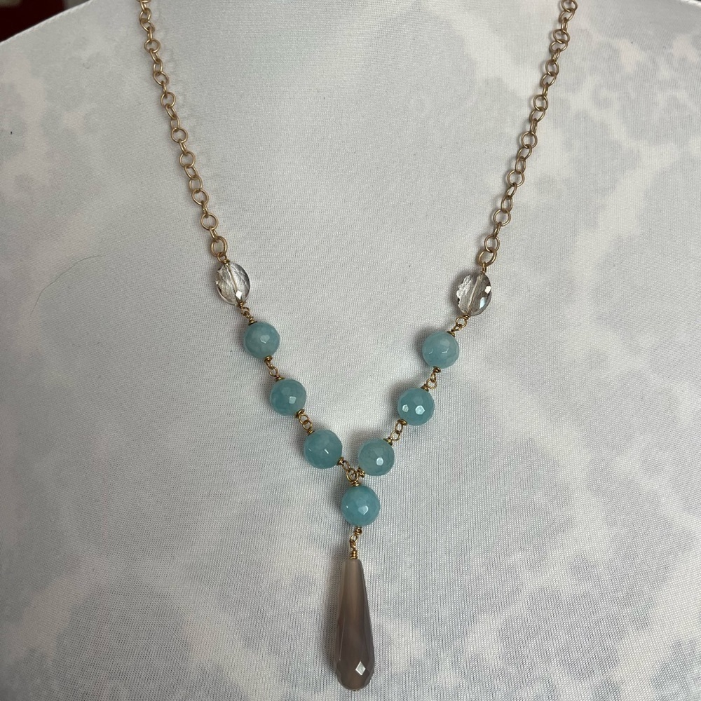 Dana Herbert Glass Crystal Beaded Y Necklace
